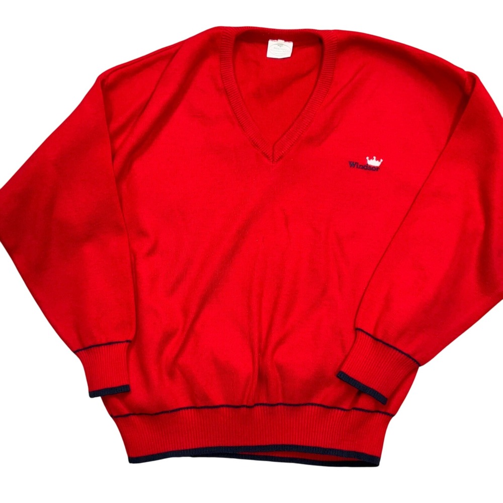 Blarney Woolen‎ Mills Sweater Men XL Red  Windsor Logo Knit Pullover Preppy VTG